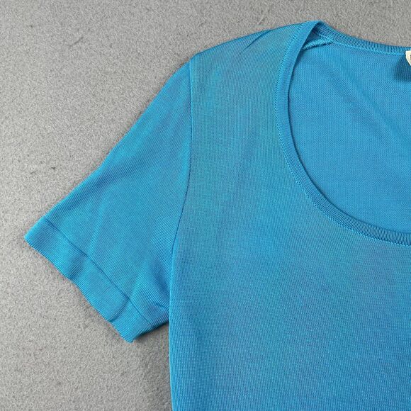 Worldly Things By‎ Styltricot Knit Blouse Shirt Womens 6 Light Blue Short Sleeve - Picture 3 of 16